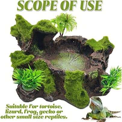 Plastic Reptile Habitat Decor - Resin Reptile Platform, Artificial Tree Trunk Design - Suitable For Lizard, Gecko, Frog Feeding Bowls, Snake Hideaway, Hermit Crab Decor, Reptile Terrarium