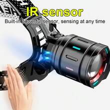 800W High-Power LED Headlight USB Rechargeable Remote Flashlight Ultra-Bright Long-Distance Tactical Light Infrared Sensor Fluorescent Flashlight Suitable For Camping, Cycling, Hiking, Night Climbing, Fishing And Hunting Light - Black - View 5