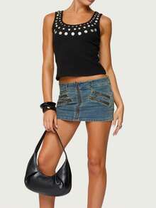 Women's Y2K Sequin Beaded Tank Top U Neck Sleeveless Backless Sparkly Crop Tops Summer Going Out Clubwear - màu đen - Xem 6