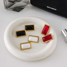 1對復古女孩陳述性佩戴過敏不鏽鋼金色橢圓玛瑙石耳環