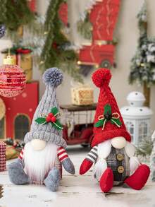 1Pc Nordic Style Seated Gnome Decor Ornament - American Country Design With Santa Claus Shape And Knitting Craft Christmas Decoration For Home Display Knitted Fabric With Filling Material Handmade Detail Festive Tabletop Accent Ideal For Holiday Atmosphere Creation Home Decor Christmas Decorations Room Decor Winter