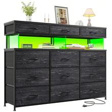 Tech-Enhanced Modern Dresser With Charging Hub & Ambient LED Lighting And 12 Customizable Fabric Drawers With 10MM Protective Acrylic Surface,Black - View 8