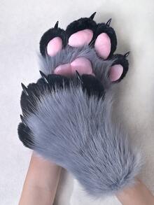 A Pair Of Furry Cat, Fox Paw Gloves - Suitable For Cosplay Halloween Fur Role Play, Rave Party Outfit Accessories And Animal Costume Set Accessories