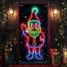 1pc Durable Polyester Neon Santa Claus Christmas Hanging Banner, Suitable For New Year And Winter Celebrations, Size: 35.4x70.8 Inches - Multicolor - View 2