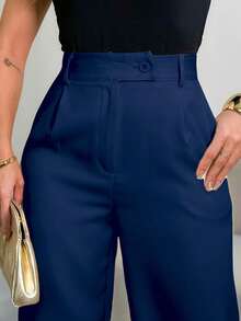 EMILI LULU RUN Women's Tailored Wide Leg Pants With Crossover Closure - Navy Blue - View 2