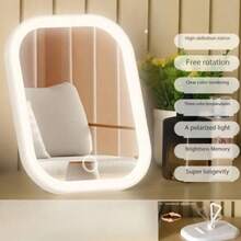 1 pieza Espejo de maquillaje LED portátil con pantalla táctil y 3 modos de iluminación, soporte plegable, compacto y portátil, adecuado para escritorio de maquillaje, tocador, dormitorio de estudiante