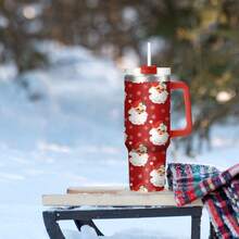 1pc40oz Stainless Steel Insulated Car Cup, Red Santa Claus Head Portrait, Super Festive Atmosphere, A Good Choice For Personal Use Or Giving As A Gift, Meets Daily Drinking Needs, Can Only Be Hand Washed, Holiday Gift.
