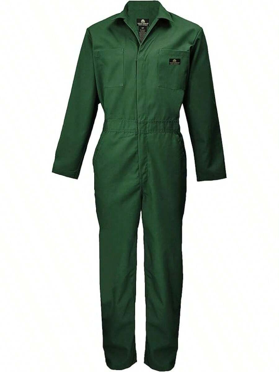 CK-Manfinity MenMens Long Sleeve Zip Up Twill Coverall, Stain And Wrinkle Resistantmanfinity - Hunter Green - View 1