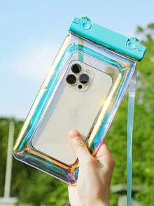 Transparent, Rainbow Laser Phone Pouch, Waterproof Phone Bag, Inflatable Transparent Swimming Phone Protector Bag With Lanyard - Transparent, Touch Screen Compatible, Lightweight Plastic, Touchable For Swimming, Suitable For Beach And Pool Use, Prevent Loss Or Water Damage, Beach Bag, Swimming, Beach Essential