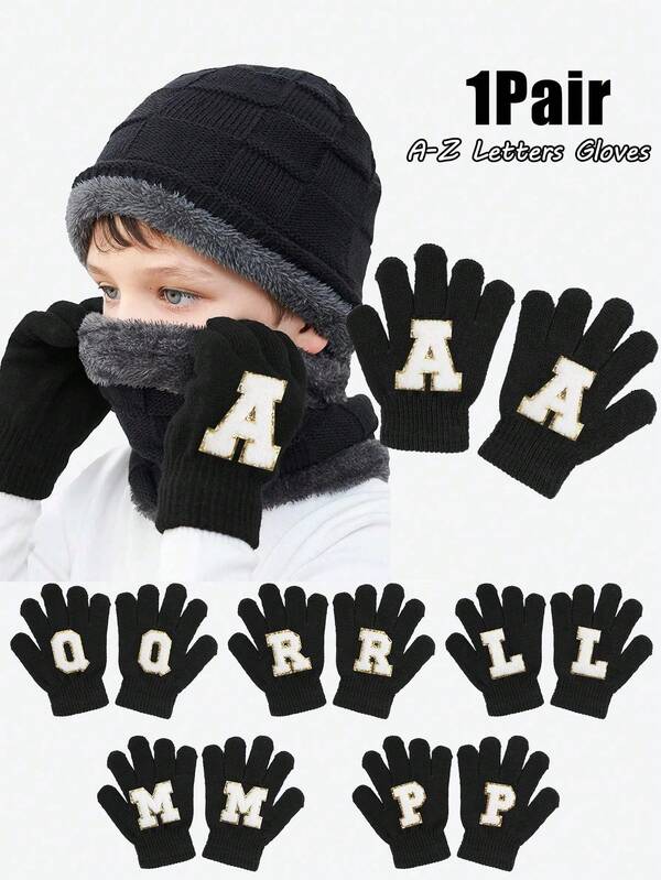 1 Pair Kids Knitted Gloves With 26 English Letters, Warm Ski Gloves Unisex For Boys Girls, Y2K Style Outdoor Winter Gloves, Versatile For Daily Wear And Costumes
