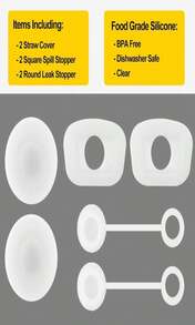 HOMDSG Silicone Spill Stopper Set Of 3, Compatible With Stanley Cup 40oz_ 30oz, Tumbler Accessories, Including 2 Straw Cover Cap, 2 Square Spill Stopper And 2 Round Leak Stopper - ColorB - 查看 6