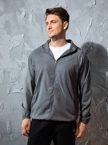 男士轻便夹克户外休闲风衣防水超轻纯色夹克骑行长袖外套 - 灰色 - 查看 3