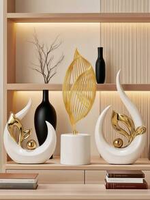 1pc Platinum Home Decor Features Ceramic Statue Abstract Sculpture Center Ornament Mid-Century Modern Dining Table Coffee Table Decor Living Room Tabletop Shelf Dining Room Kitchen, Modern Home Decor For Living Room