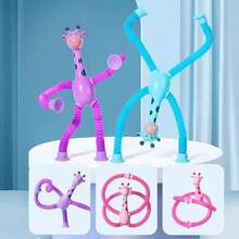 Decoración navideña: Set de 4 juguetes de jirafa que brillan en la oscuridad con ventosa telescópica de colores aleatorios, juguetes anti-estrés para adolescentes y adultos, regalos de cumpleaños/festividades, juguetes divertidos - multicolor - Ver 4