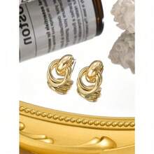 1 Pair Simple Fashion Creative Unique Design Gold Twist Hoop Earrings, Suitable For Daily Wear For Women - Vàng - Xem 2