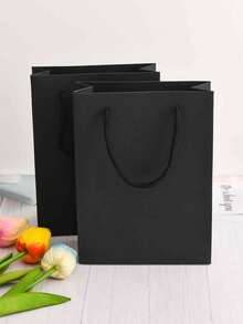 5/10 Stücke schwarze Geschenktüten mit Griffen, Kraftpapier-Einkaufstüten mit Griffen, Papiertüten für Partys, Einkäufe, Hochzeiten, Geburtstage, Abschlussgeschenke