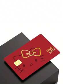 1/4 pièces Autocollants de carte de crédit avec nœud rouge, Autocollants Hello chat adhésifs, Autocollants de passe de bus Hello chat minimalistes et mignons, Autocollants de carte de débit