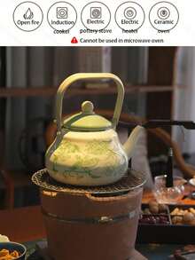 1 set Tetera esmaltada, con fondo blanco y diseño de mariposa y flor, campana antigua, que se puede calentar directamente durante todo el año para hervir agua, teteras, cafeteras, teteras para tostar té alrededor de una estufa y el té de la tarde, y ollas de regalo para dar a familiares y amigos en festivales y cumpleaños