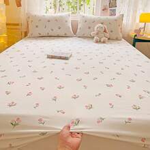 3 件简约数码印花柔软舒适床上用品套装，包括 1 件床笠和 2 件枕套，豹纹、心形、花朵、玫瑰图案，数码印花技术，清新风格床上用品套装适用于卧室、客房、特大号/大号/单人床，亲肤、透气、双面、四季皆宜，可机洗