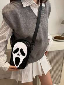 Halloween Ghost Face Print Ladies' Mobile Phone Wallet Laser Ladies' Shoulder Bag Crossbody Bag Ladies' Bag Skull Face Shopping Bag Suitable For Shopping And Taking Photos, Halloween Day Gift Mini Square Bag