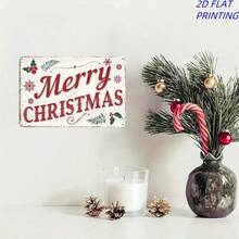 1pc European Retro Style Christmas Decoration! 2D Flat Printed Wooden Sign With "Merry Christmas" Artistic Font And Classic Christmas Elements Like Holly, Snowflakes, Eye-Catching For European Home Living Room Wall, Porch Hanging, Christmas Market Booth, Vintage Cafe Decor, Instantly Boosts Holiday Atmosphere, Wonderful Decorative Plaque And Ornament To Convey The Nostalgic Christmas Cheer~ Home Decor Christmas Decorations Room Decor