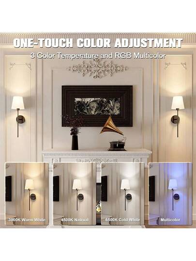 Upgraded Version Pieces Adhesive No Drill Fabric Wand Lamp, 48cm Length, RGB Bulb, Remote Controlled Dimmable Timing Function, Lampshade Hardware Rod, Optional In Gold/Black/Chrome, Living Room, Bedroom, Bedside, Study, Dining Home ation view 2