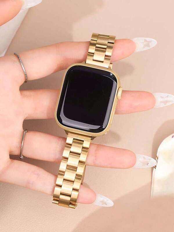 1pc Narrow Women's Gold Metal Apple Watch Band, Suitable For Apple Watch Ultra 3/2/1 Series SE/S10/S9/S8/S7/S5/S4/S3, 14mm Detachable 3-Link Chain Gold Strap, Fashionable, Elegant, Suitable For Daily Wear, Parties, Travels, Gift For Girls, Apple Watch 38/40/41mm, 44/45/46/49mm Smartwatch Accessories