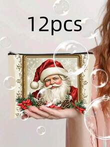 1/3/12pcs Vintage Santa Claus & Pine Cone Snowflake Print Cosmetic Bags - Lightweight Zipper Makeup Pouch, Polyester Travel Toiletry Organizer With Double-Sided Vivid Print, Suitable For Holidays, Parties, Travel, Ideal Gift For Women, Compact & Elegant Pattern Design Handheld Makeup Bag,Makeup Pouch,Cosmetic Bag,Travel Essential,Large Capacity,Large Makeup Bag,Christmas Gifts,Pouch,Travel,Gifts For Women,Women's Necessaire,Travel Essential,Pouch,Clutch / Small Handbag,Necessaire,Makeup Organizer,Makeup Organize,Pouch,Brush Holder,Mini Pouch,Large Capacity Pouch