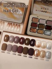 9-Colors Warm Collection Winter Glue Smudges Canned High Saturation Popular Semi-Solid Nail Polish Glue Nail Salon For Special Use Nails - Multicolor - View 2