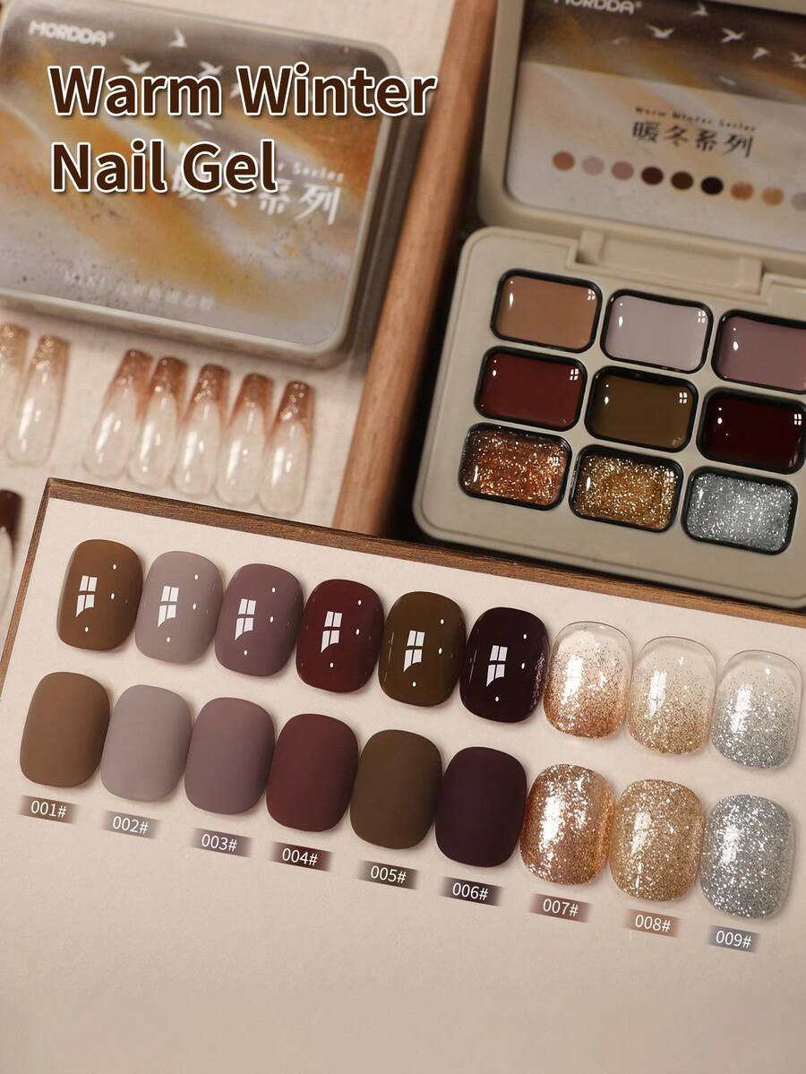 9-Colors Warm Collection Winter Glue Smudges Canned High Saturation Popular Semi-Solid Nail Polish Glue Nail Salon For Special Use Nails