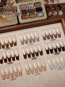 9-Colors Warm Collection Winter Glue Smudges Canned High Saturation Popular Semi-Solid Nail Polish Glue Nail Salon For Special Use Nails - Multicolor - View 6