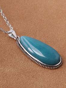 1pc Vintage Purple-Red Teardrop Pendant Necklace, Faux Stone Pendant Necklace, 5 Colors Available