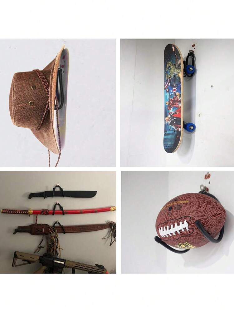 1 pieza Gancho de pared para monopatín, Estante para monopatín, Soporte para armas, Ganchos para armas, Montaje de pared, Adecuado para cualquier rifle, escopeta, arco con almohadilla y acero pesado, Almacenamiento de montaje en pared, Soporte para clavos, Llave, Estante flotante, Organizador, Navidad, Decoraciones navideñas, Ganchos, Perchero de puerta, Dormitorio, Perchero, Perchero de pared, Gancho de pared, Portallaves, Portallaves de pared, Perchero de llaves - Multicolor - Añade 4