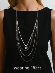 1pc Women Colorful Multi-Layer Rice Pearl Beaded Necklace, Suitable For Daily Wear And Vacation