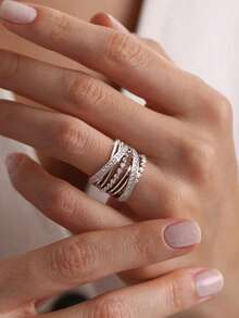 1pc Light Luxury High Flash Multi Layer Surround European And American Creative Cross Ring 925 Sterling Silver Women's Ring Elegant Women's Jewelry Valentine's Day Birthday Gift Daily Wear - Creative Cross Ring - View 3