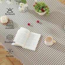 Tablecloth Striped Fringe Table Cloth Rectangular Tablecloths Cotton Blend Table Cover For Dining Coffee Buffet Kitchen Picnic Parties Tables (47 X 63 Inch, Coffee Brown) - Brown63x47Rectangular - View 7