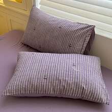 4 件套复古风格床上用品套装，紫色条纹和红色樱桃图案，涤纶双层纱布，（1 个羽绒被套 + 1 个床单 + 2 个枕套），枕套带有随机图案裁剪，适合秋冬季，卧室装饰，节日礼物