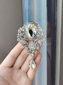 1pc Vintage Crystal Large Water Drop Pendant Brooch, Randomly Studded With Rhinestones, Fashion Accessory - Multicolor - View 2