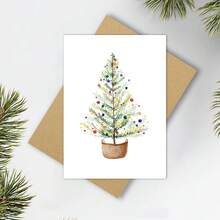 Tarjetas de Navidad divertidas, Tarjetas de árbol de Navidad en acuarela, Tarjetas de árbol perenne, Tarjetas de agradecimiento de invierno, Tarjetas de felicitación, Tarjetas de cumpleaños, Tarjetas de aniversario, Tarjetas de , Tarjetas de felicitación de Navidad - Multicolor - Ver 8