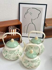 1 set Tetera esmaltada, con fondo blanco y diseño de mariposa y flor, campana antigua, que se puede calentar directamente durante todo el año para hervir agua, teteras, cafeteras, teteras para tostar té alrededor de una estufa y el té de la tarde, y ollas de regalo para dar a familiares y amigos en festivales y cumpleaños