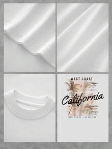 Camiseta gráfica informal para mujer con estampado de palmeras de la  oeste de California, elegante camiseta de verano para un ambiente de vacaciones, perfecta para uso diario y salidas a la playa, cómoda mezcla de algodón, camiseta de moda. - Blanco - Ver 4