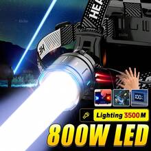 800W High-Power LED Headlight USB Rechargeable Remote Flashlight Ultra-Bright Long-Distance Tactical Light Infrared Sensor Fluorescent Flashlight Suitable For Camping, Cycling, Hiking, Night Climbing, Fishing And Hunting Light - Black - View 7