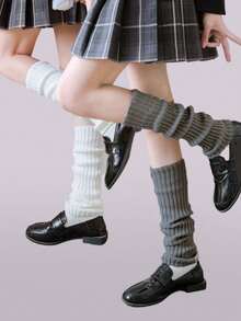 1双女士宽松针织大象图案过膝/及膝长袜，学院风，保暖百搭，适合搭配各种休闲服饰 | JK学院风腿套，芭蕾舞腿套，秋冬季，舒适保暖 - 灰色 - 查看 16