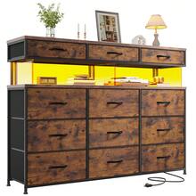 Tech-Enhanced Modern Dresser With Charging Hub & Ambient LED Lighting And 12 Customizable Fabric Drawers With 10MM Protective Acrylic Surface,Rustic Brown - View 8