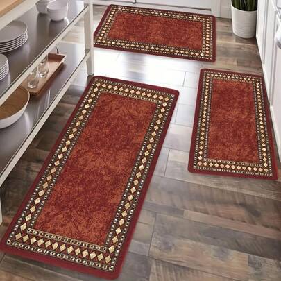 1pc/Beige Kitchen Floor Mat, Flannel Material, Porch, Kitchen, Laundry Room, Bedroom Bedside Mat, Living Room, Multi-Zone Use, Home Decoration Room Decoration