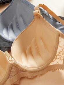 3PCS Women's Smooth Lace-Embroidered Seamless Underwear, Adjustable, Full-Coverage, Molded Cup With Steel Support Bra - Multicolor - View 5