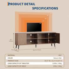Mid Century Modern TV Stand For TVs Up To 75", Wood Entertainment Center With Adjustable Shelves And Fluted Doors, Media Console With 2 Cabinets And 4 Open Storage Shelves For Living Room  Television Stand For Living Room, Fluted TV Stand With Open Storage Shelves For Up To 75 Inch TVs, Mid Century Modern Entertainment Center Media Console TV Cabinet With Adjustable Shelves - Walnut - View 7