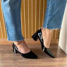 Women's Pumps 5cm Block Heel Comfortable Elegant Work Milithy Shoes - Sơn đen - Xem 1