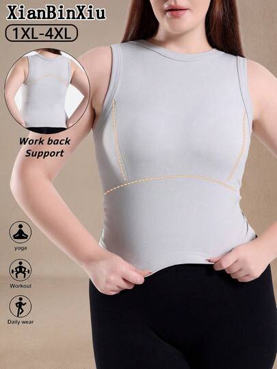 XianBinXiu 1 pieza Chaleco sin mangas de punto gris para mujer talla grande, ropa deportiva de yoga y fitness para superposición, ropa de entrenamiento de estudio para mujeres de talla grande