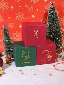 24pcs Christmas Advent Calendar Boxes Set, 24Pcs Red & Green Boxes With Gold Numbers & Xmas Motifs, Festive Countdown Decor Home Decor Christmas Decorations Room Decor Winter Christmas Decorations Home Christmas Gifts Christmas Decor